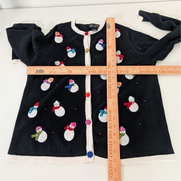 All Points Snowman Cardigan Womens Size Large Black Beaded Christmas Winter - Picture 11 of 13